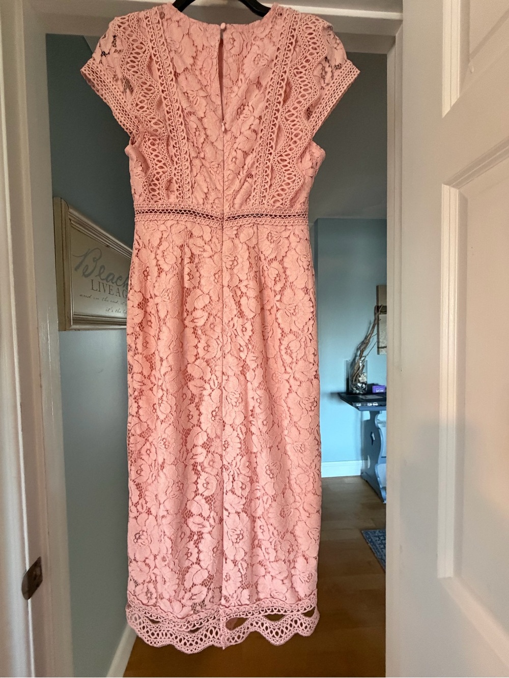 Baltic Born Pale Pink Lace Midi Dress with Crochet Details
